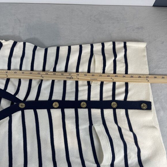 C Wonder Cardigan Sweater Small Blue White Stripe V-neck Preppy Nautical Coastal - Picture 9 of 9